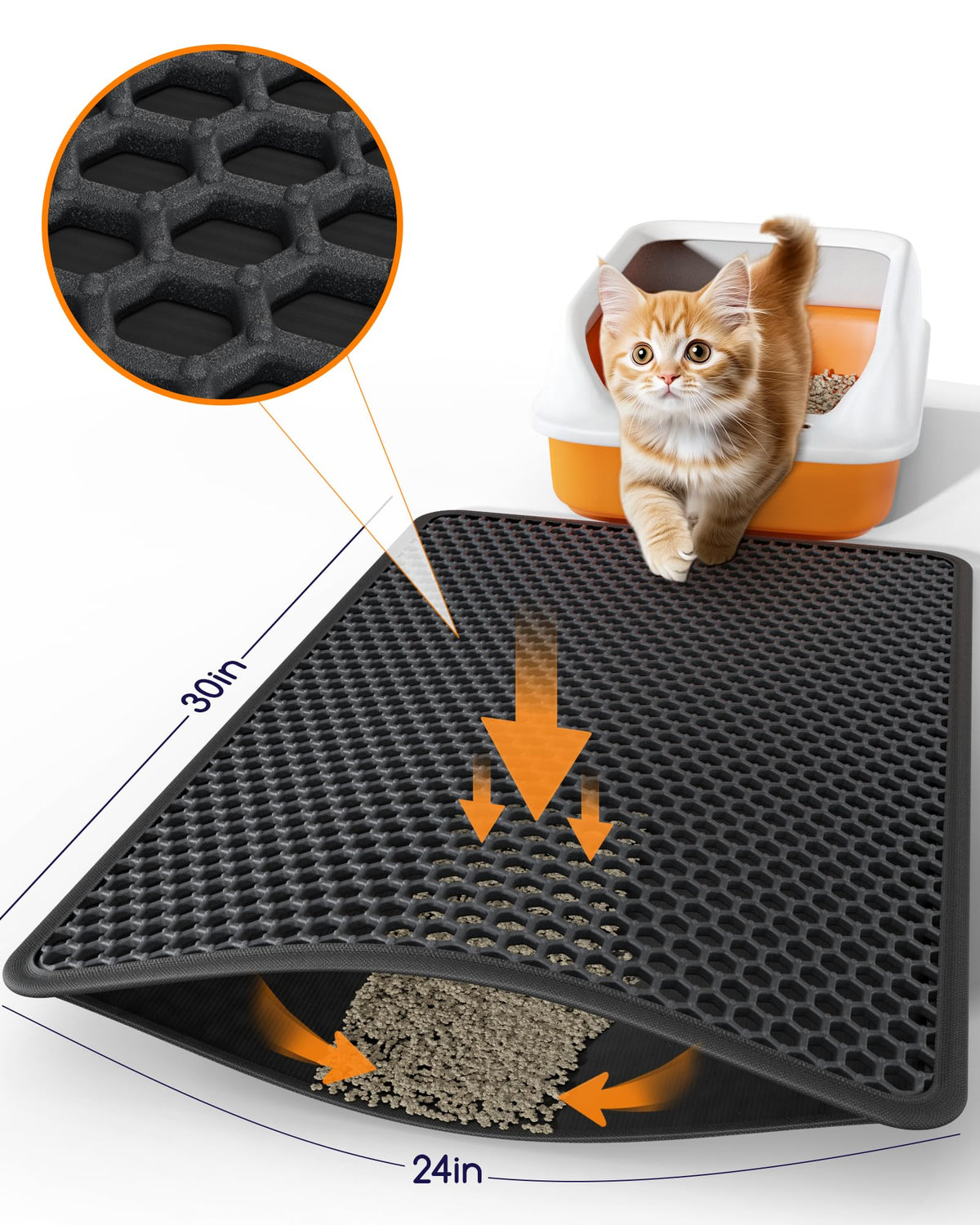 Double-Layer Urine-Proof Black Cat Litter Mat D8666