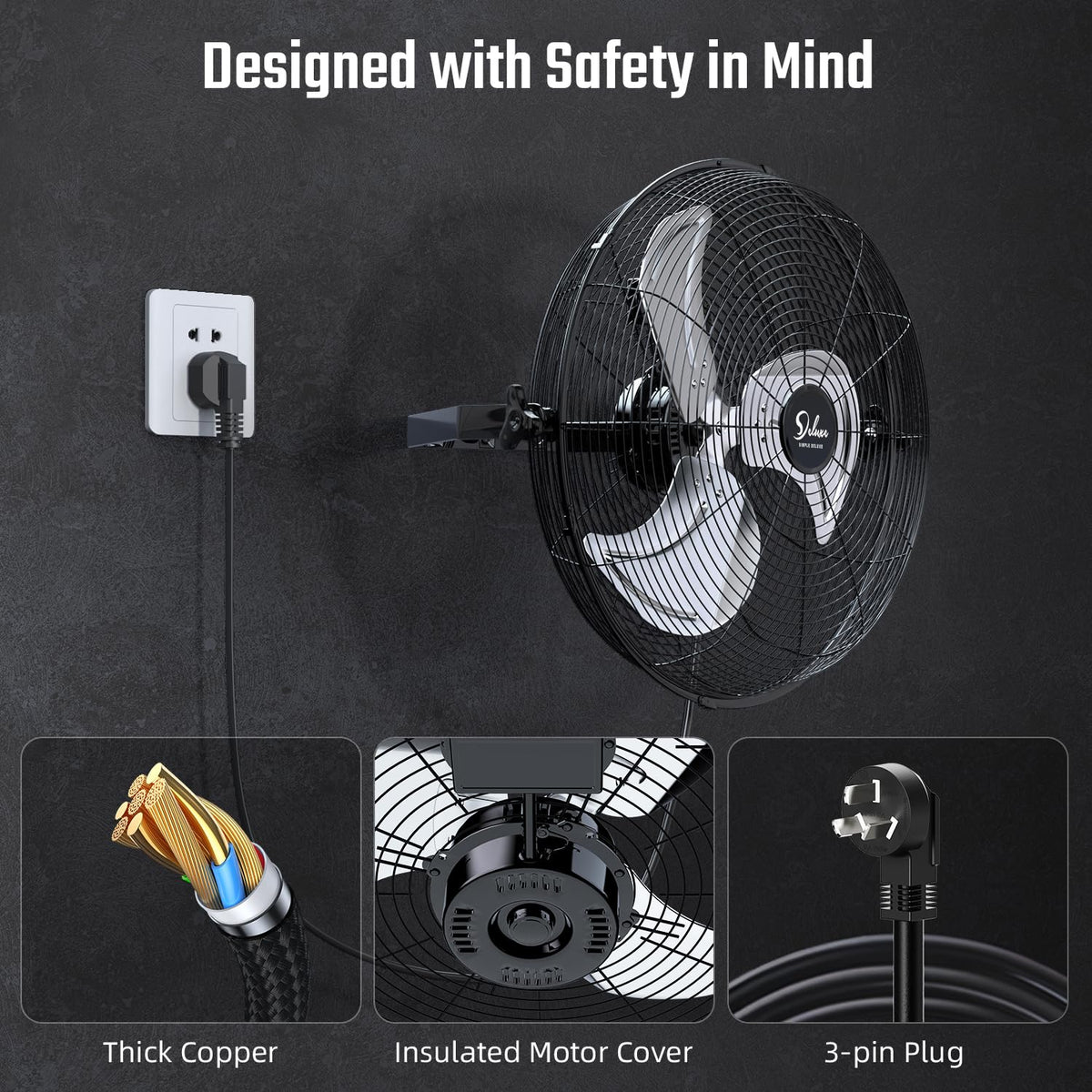 20 Inch High Velocity 3 Speed Black Wall-Mount Fan P804905