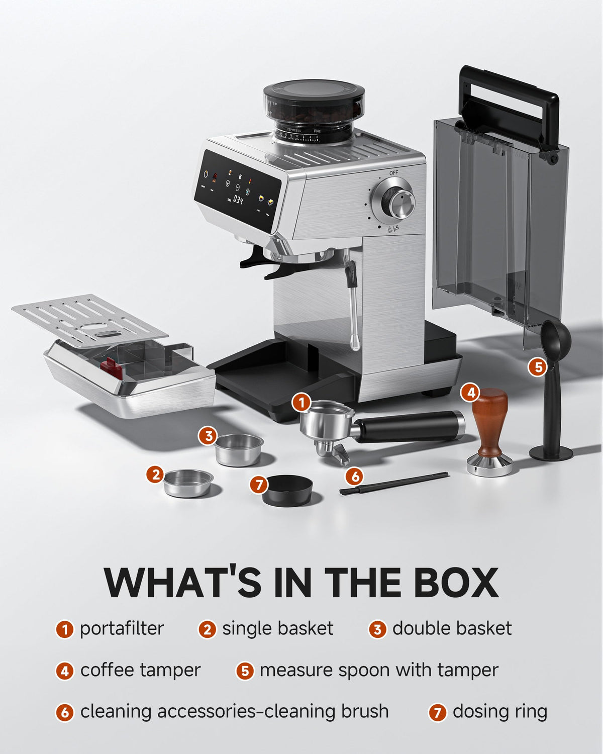 Espresso Machine With Grinder, Temp Control, 44 Grind Settings O650914