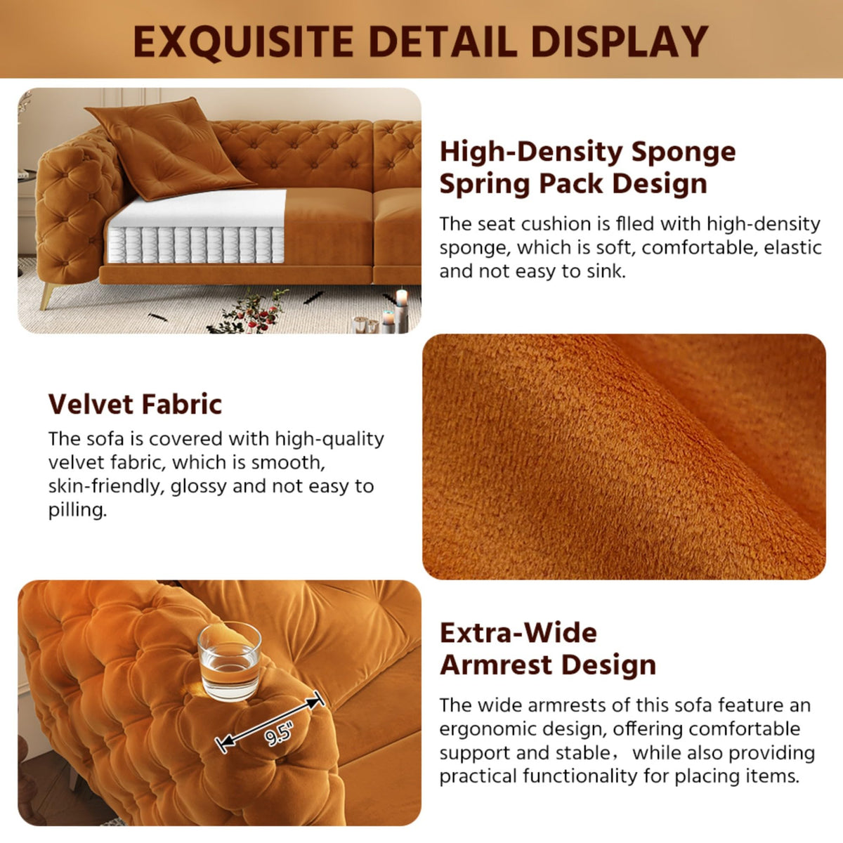 Velvet Convertible Sleeper Sofa with Ottoman K758238