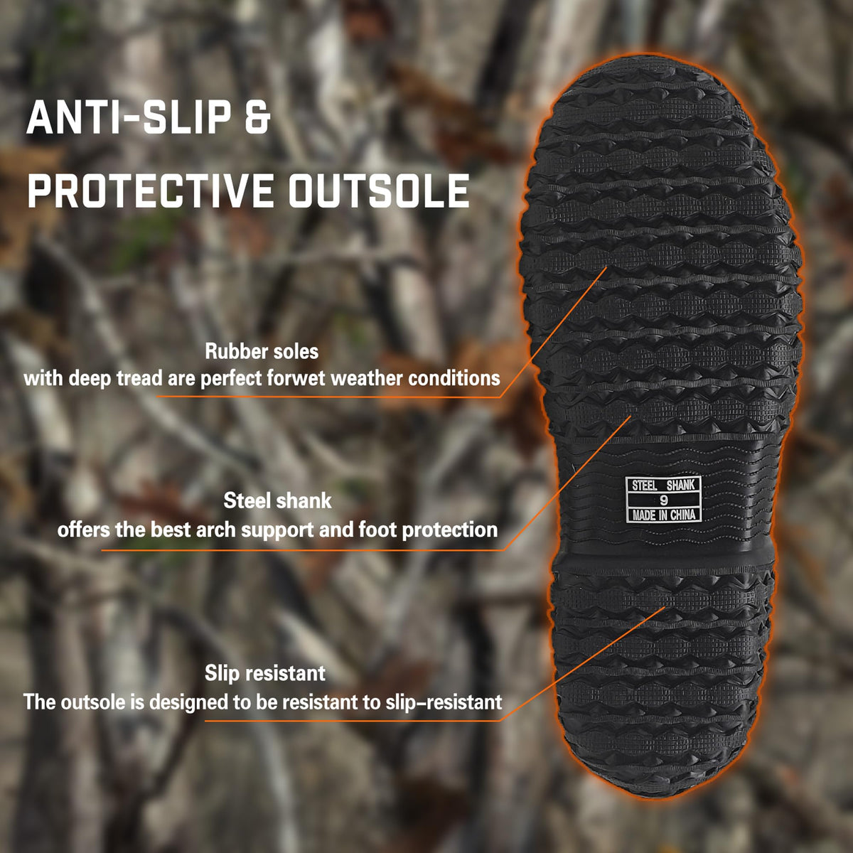 Black Waterproof Insulated Rubber Boots with Steel Shank M456