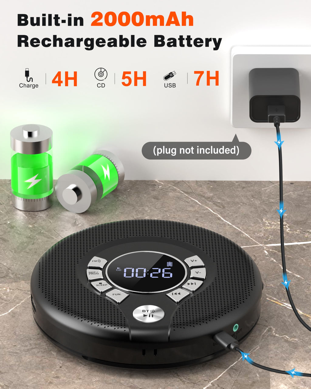 Portable Bluetooth CD Player with FM Transmitter J54525