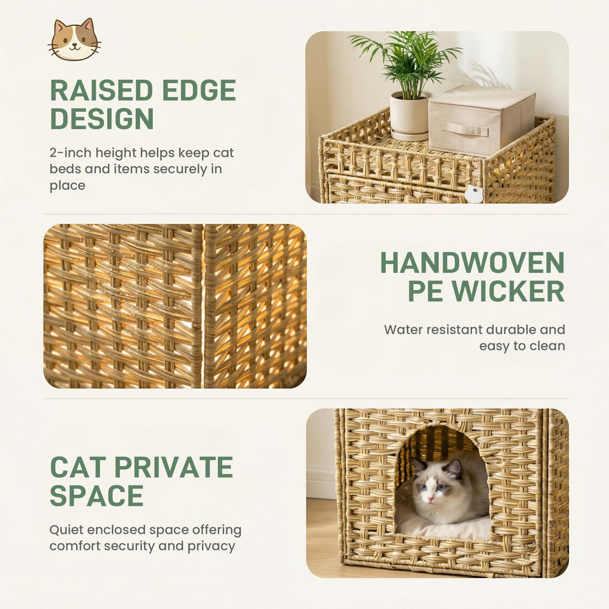 Rattan Cat Litter Box Enclosure Cabinet with Mat C258201