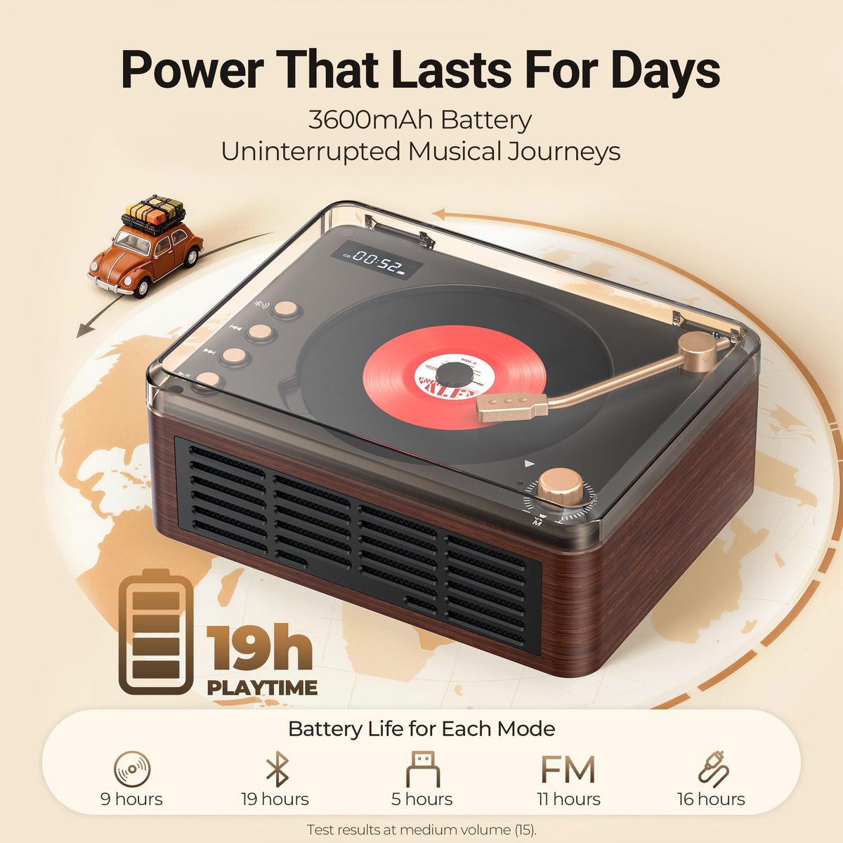 Portable CD Player with Speaker, Bluetooth, FM Radio, Walnut Brown R534216