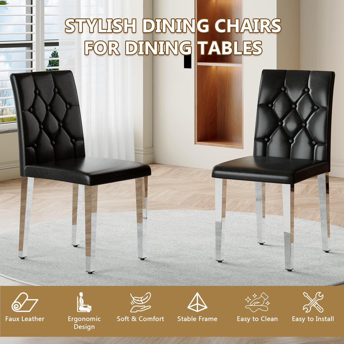 Black Faux Leather Dining Chairs Set of 6 Q319