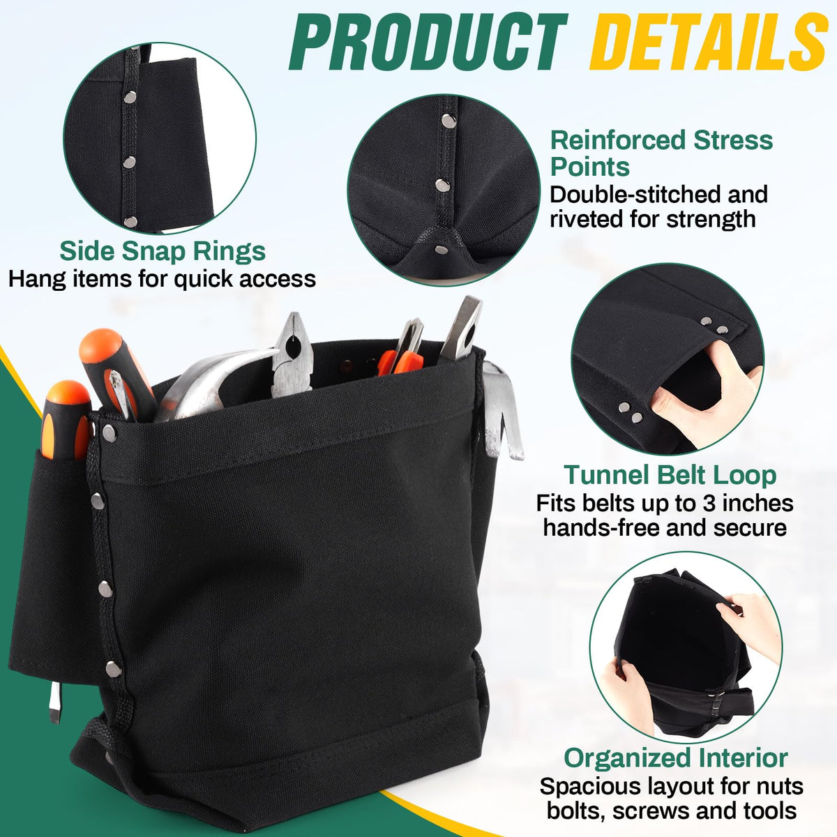 Tool Bag with Bull Pin Loops & Tunnel Connection, 5" x 10" x 9" N2465