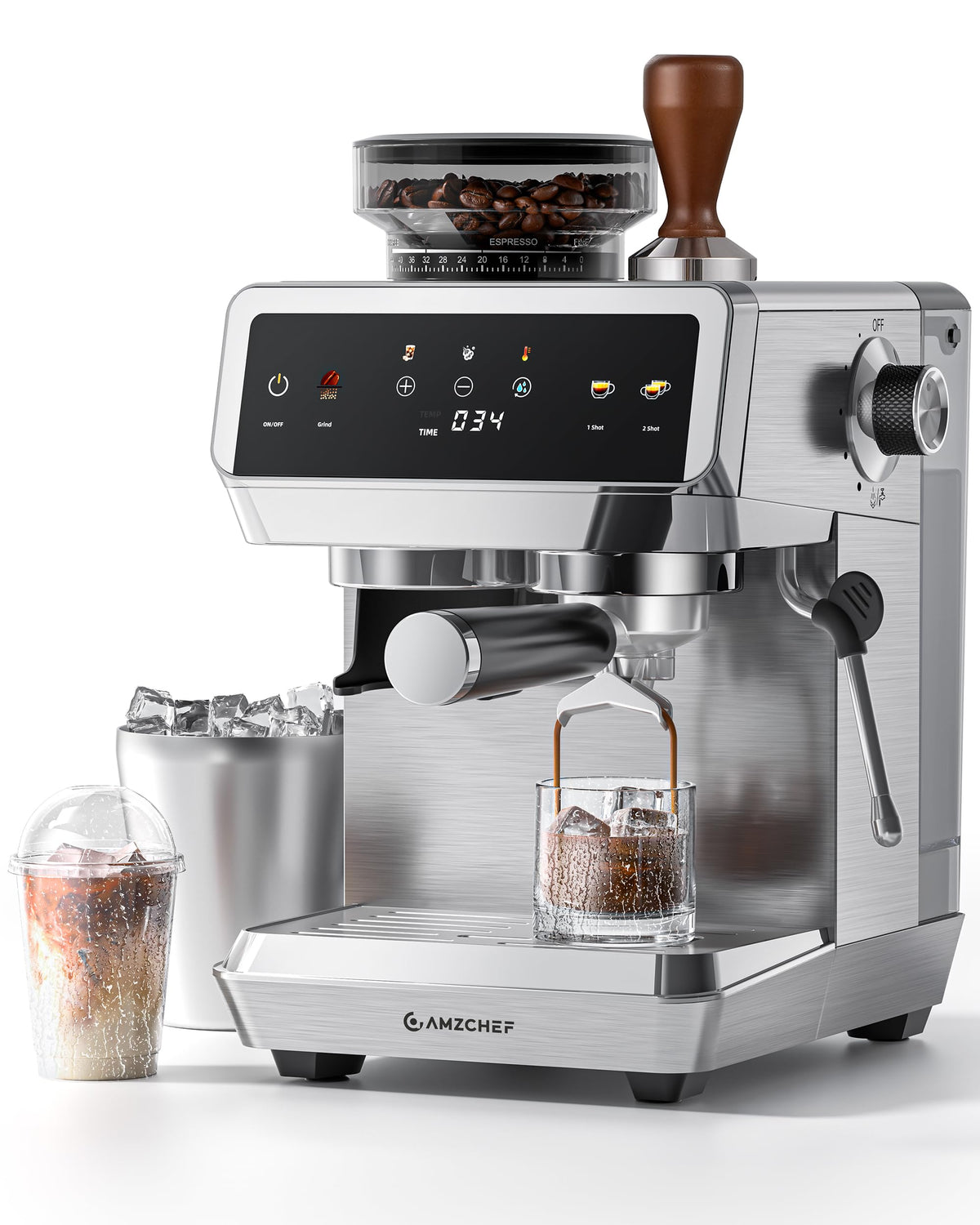 Espresso Machine With Grinder, Temp Control, 44 Grind Settings O650914