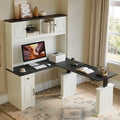L Shaped Electric Standing Desk with Hutch and Drawers V33810