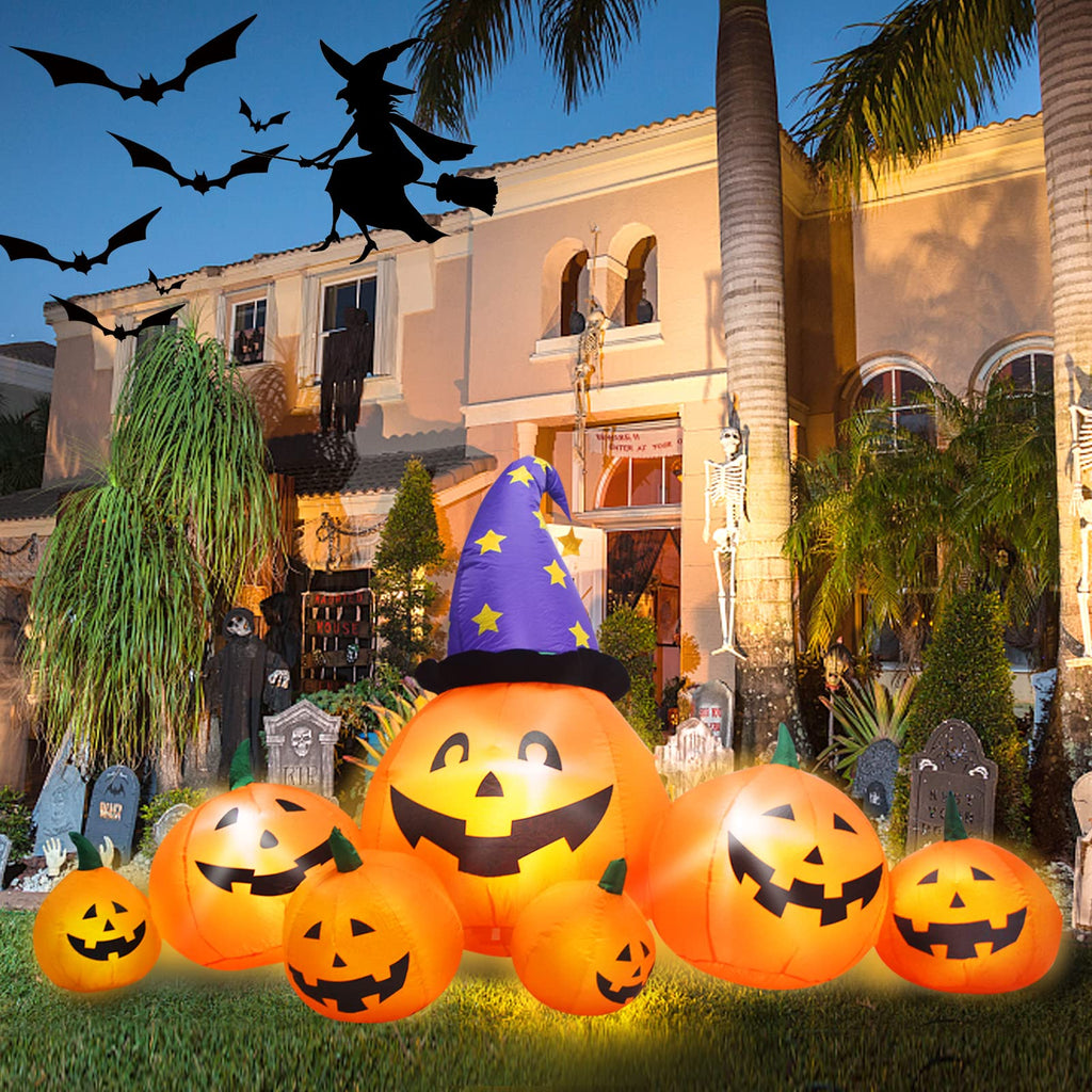 8 FT Inflatable Pumpkins and Witch Hat with Built-in LED Lights U12529