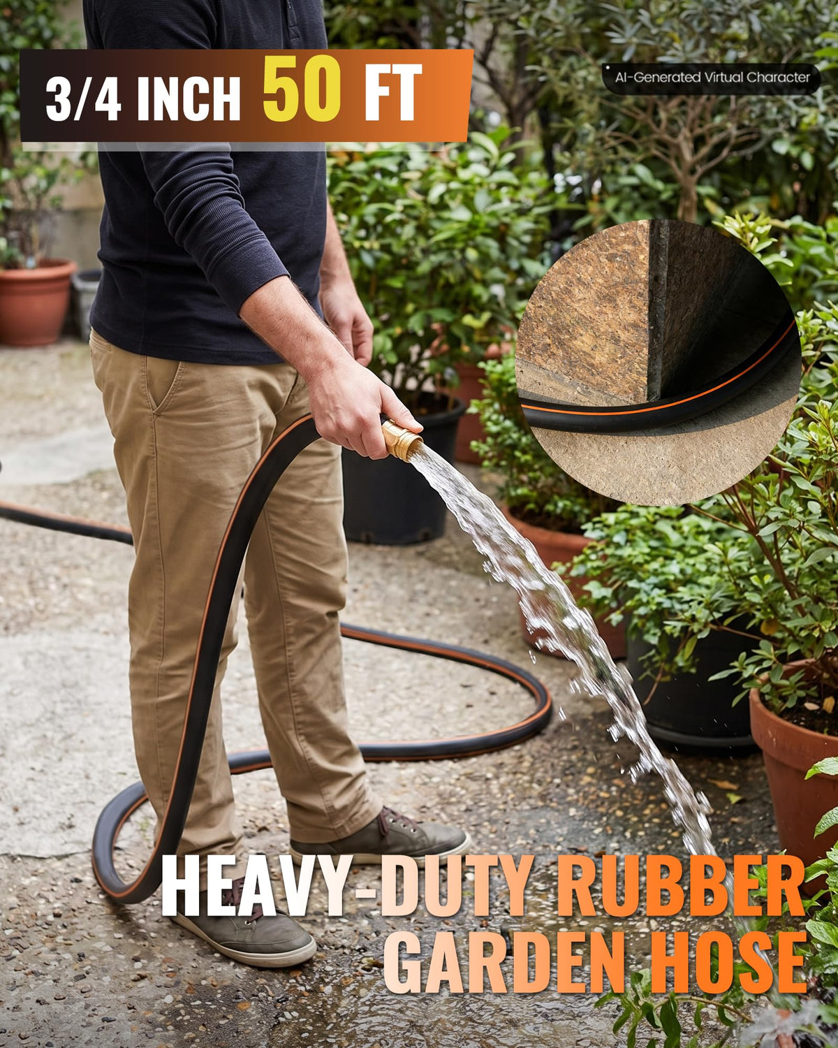 Heavy Duty Rubber Garden Hose 50FT x 3/4" S190382