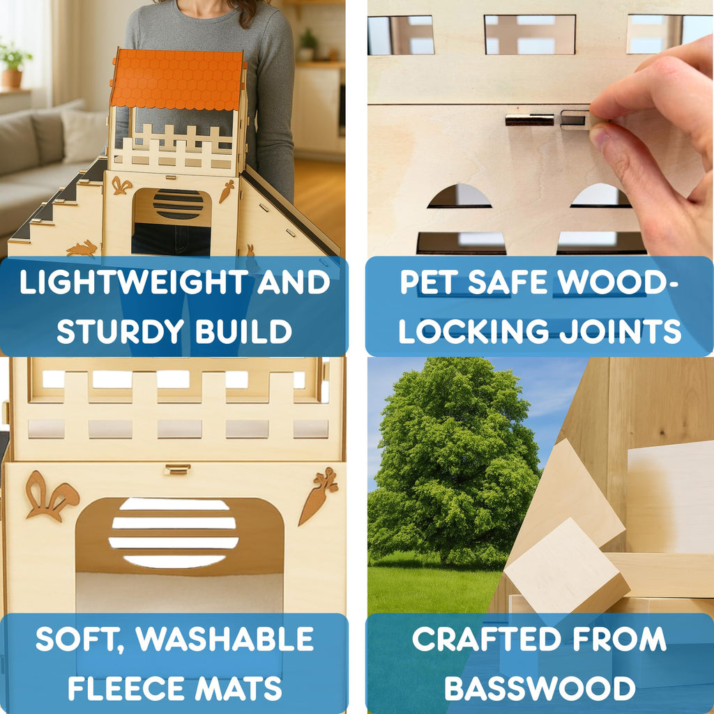Extra Large Wooden Rabbit Hideout with Fleece Mats E404772