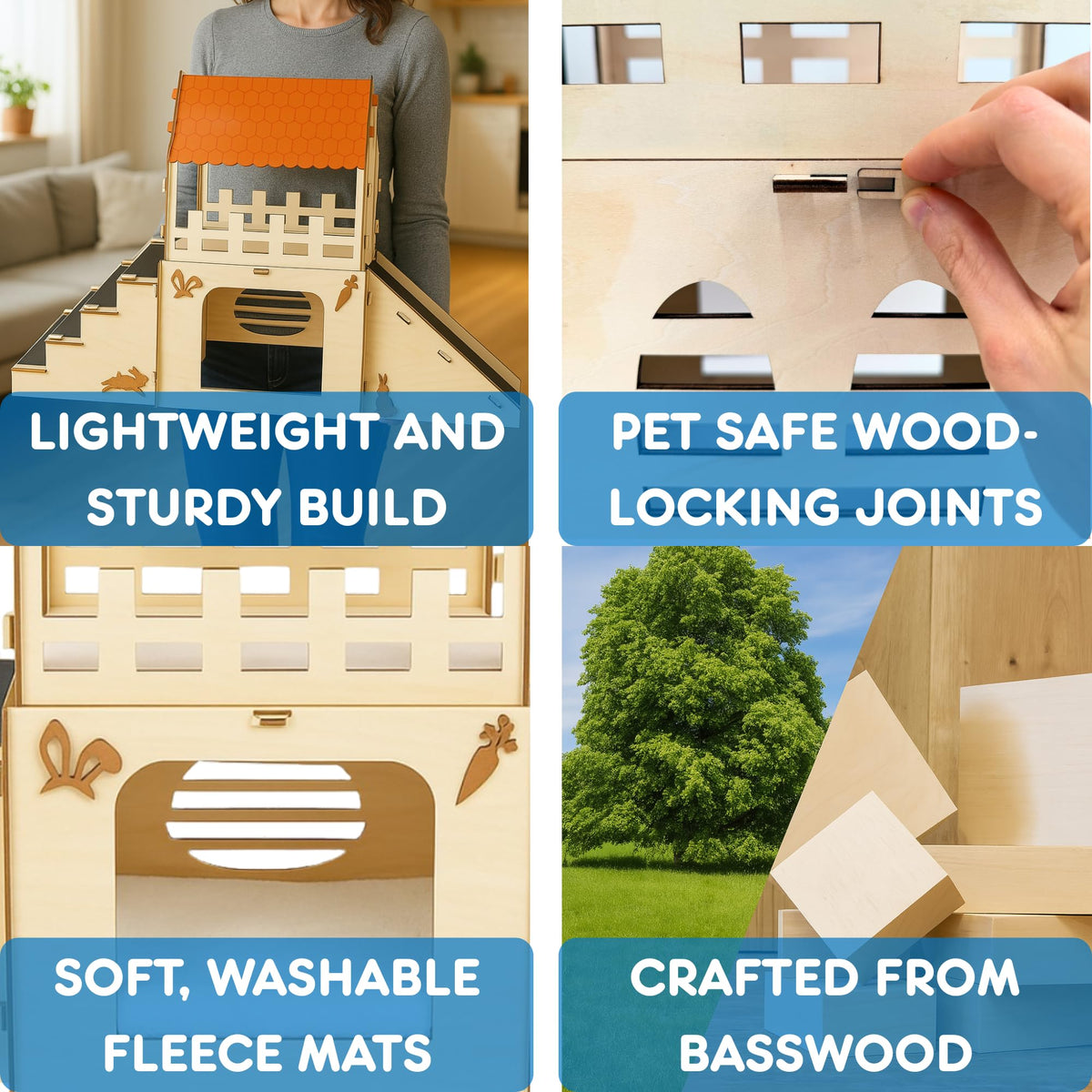 Extra Large Wooden Rabbit Hideout with Fleece Mats E404772