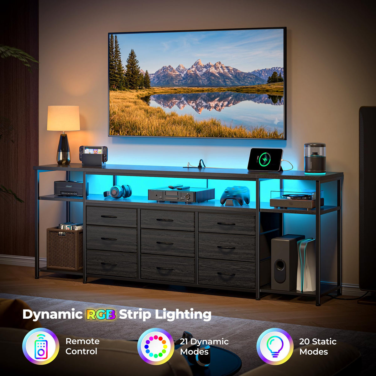 55" W TV Stand with 9 Drawers O7932