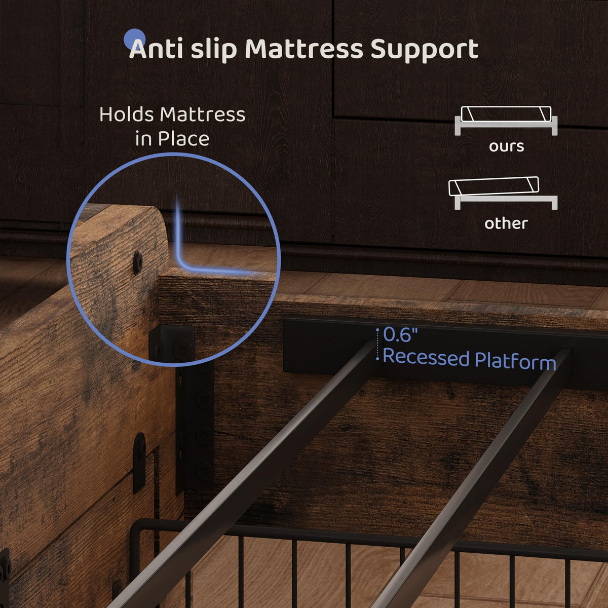 King Size Wood Bed Frame with 2 Storage Drawers L54597