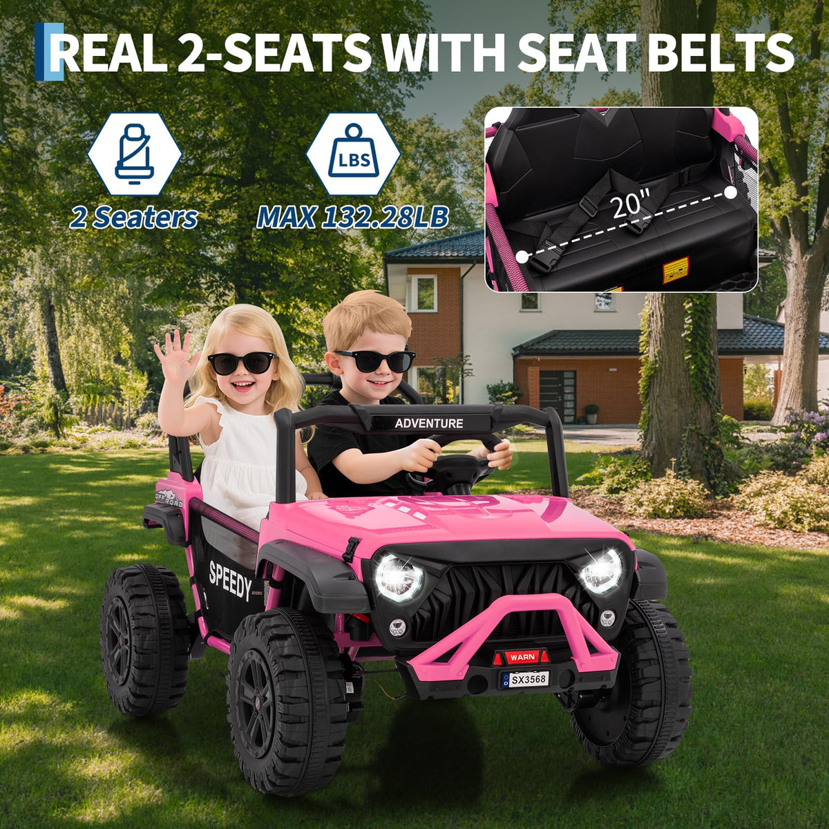 24V 4WD 2 Seater Ride on Car with Remote Control, Pink Z318