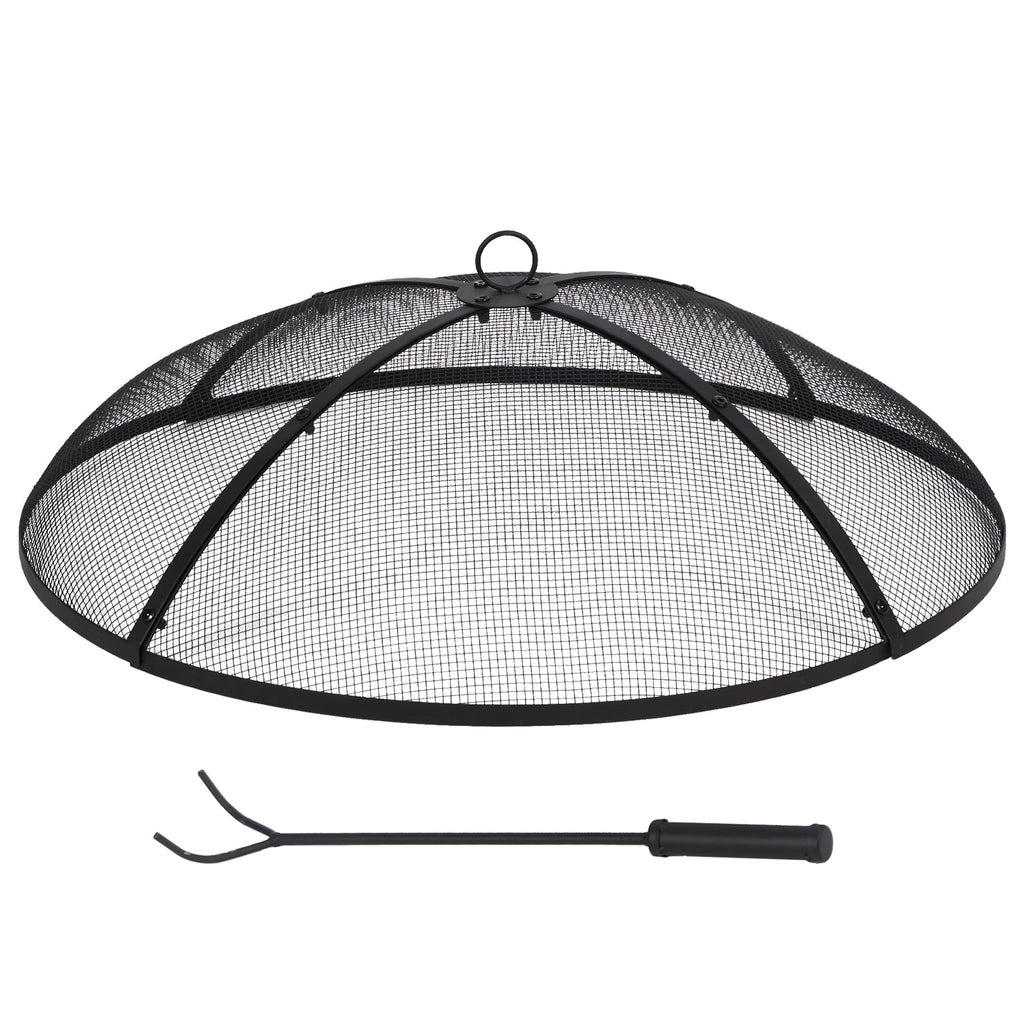 30 Inch Round Metal Fire Pit Spark Screen with Handle & Poker A96015