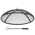 30 Inch Round Metal Fire Pit Spark Screen with Handle & Poker A96015