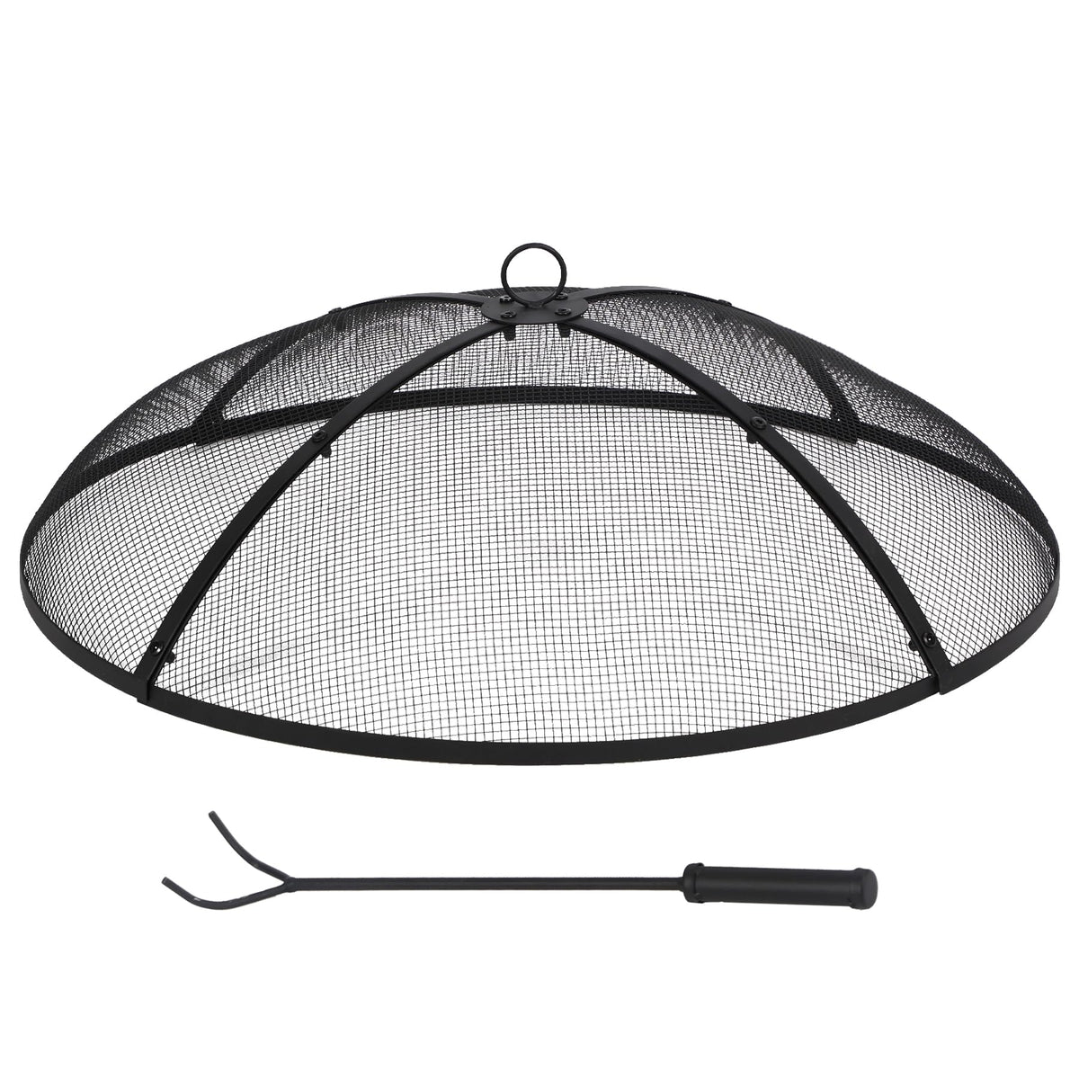 30 Inch Round Metal Fire Pit Spark Screen with Handle & Poker A96015