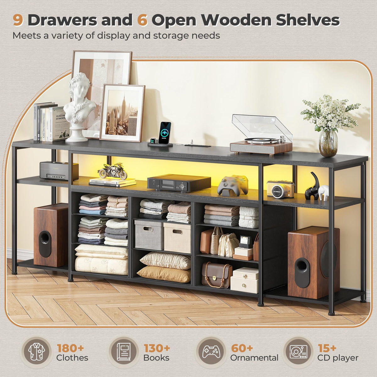 55" W TV Stand with 9 Drawers O7932