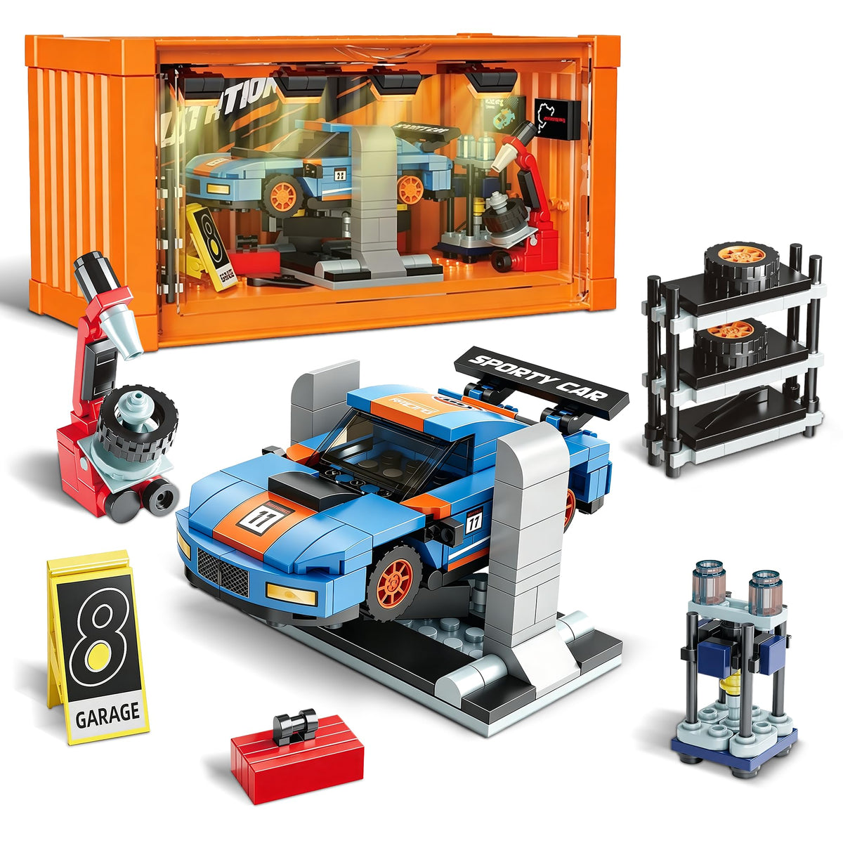 Racing Car Building Toy Set with Container Box V989627