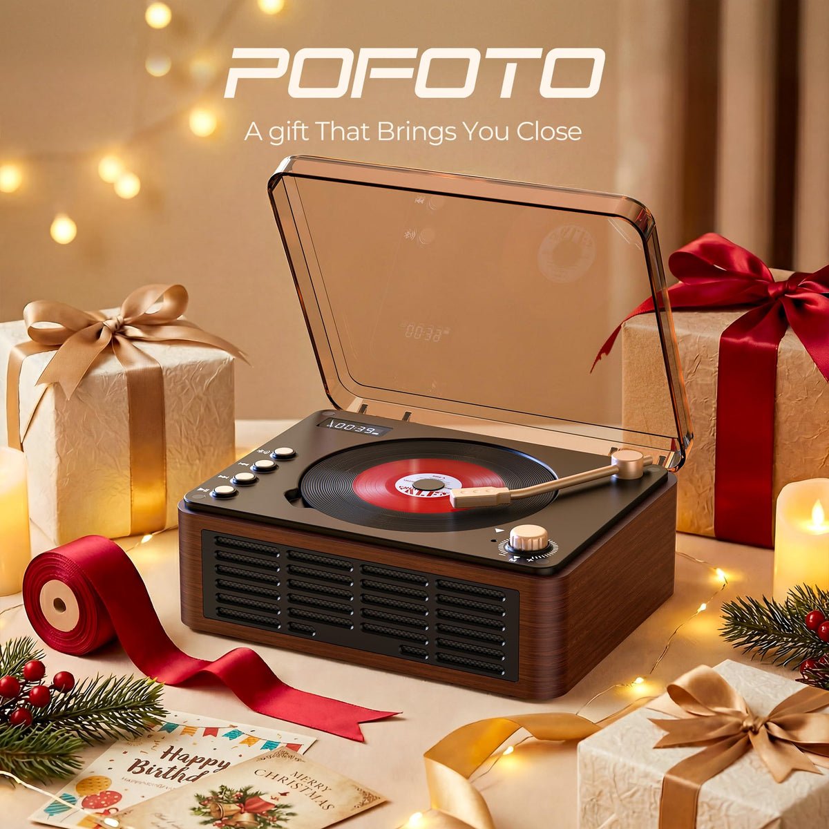 Portable CD Player with Speaker, Bluetooth, FM Radio, Walnut Brown R534216