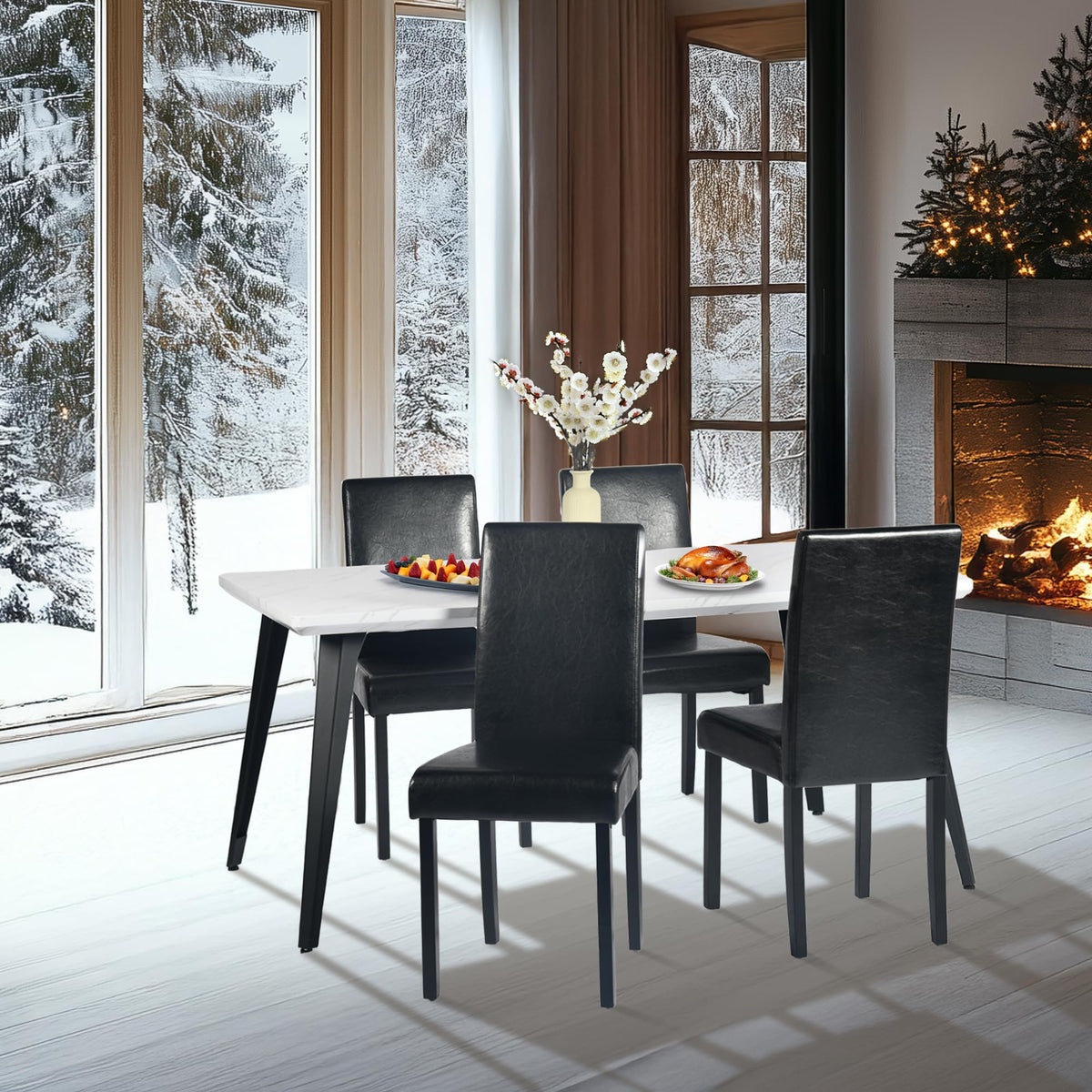 Upholstered PU Leather Dining Chairs Set of 4 J5500