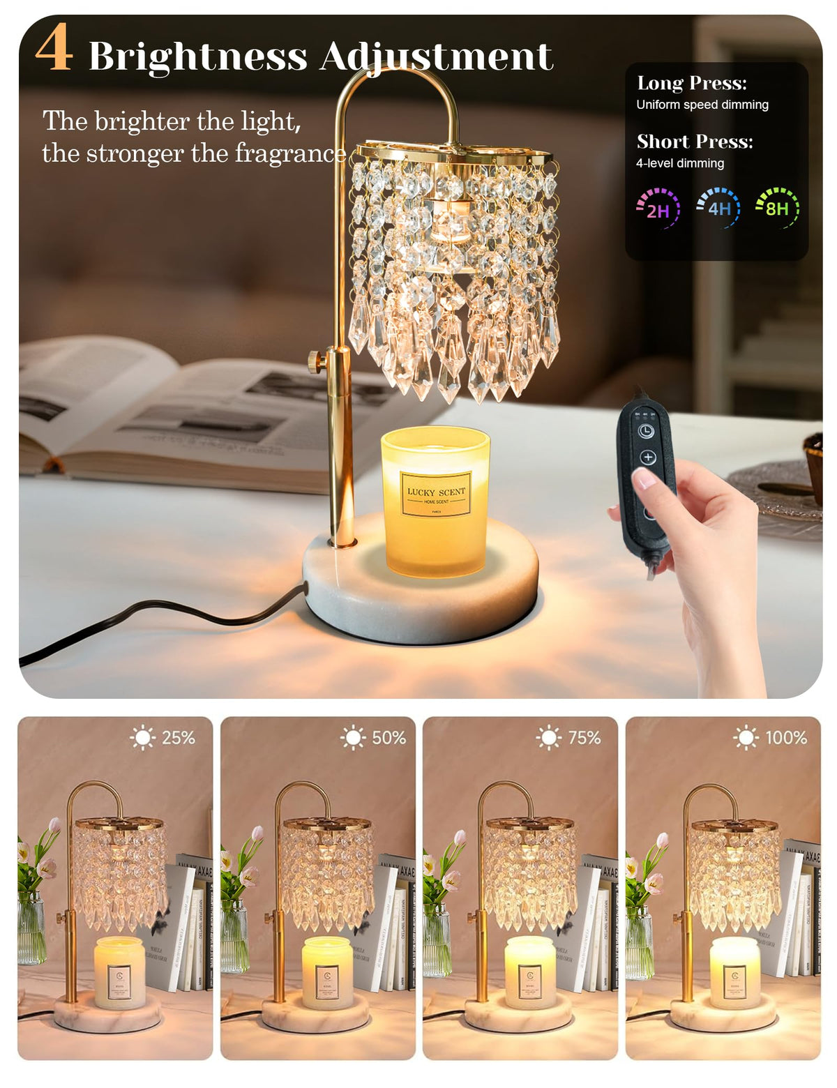 Candle Warmer Lamp with Timer Dimmable Adjustable Height Gold Y541