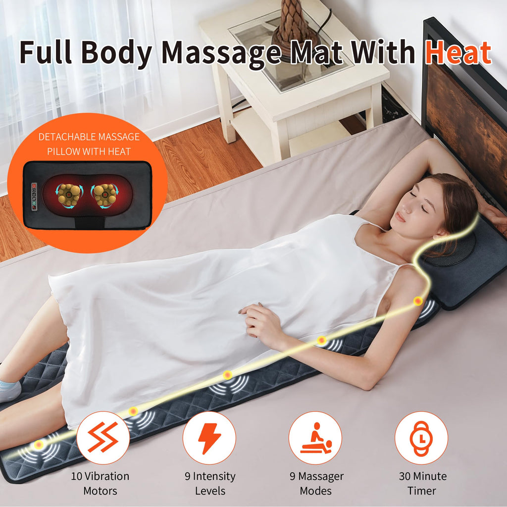 Full Body Massage Mat with Heat 10 Motors 9 Speeds 9 Modes O655874