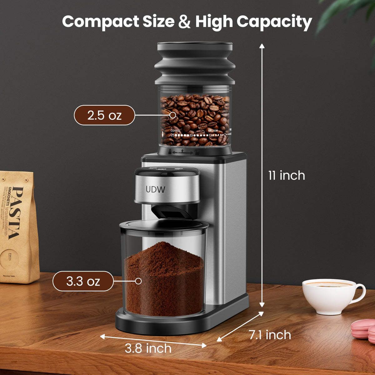 Conical Burr Stainless Steel Coffee Grinder Q1715