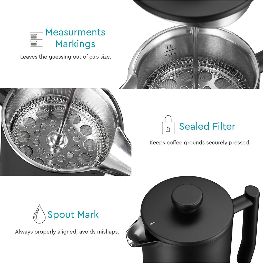 34oz Insulated Stainless Steel French Press Q31397