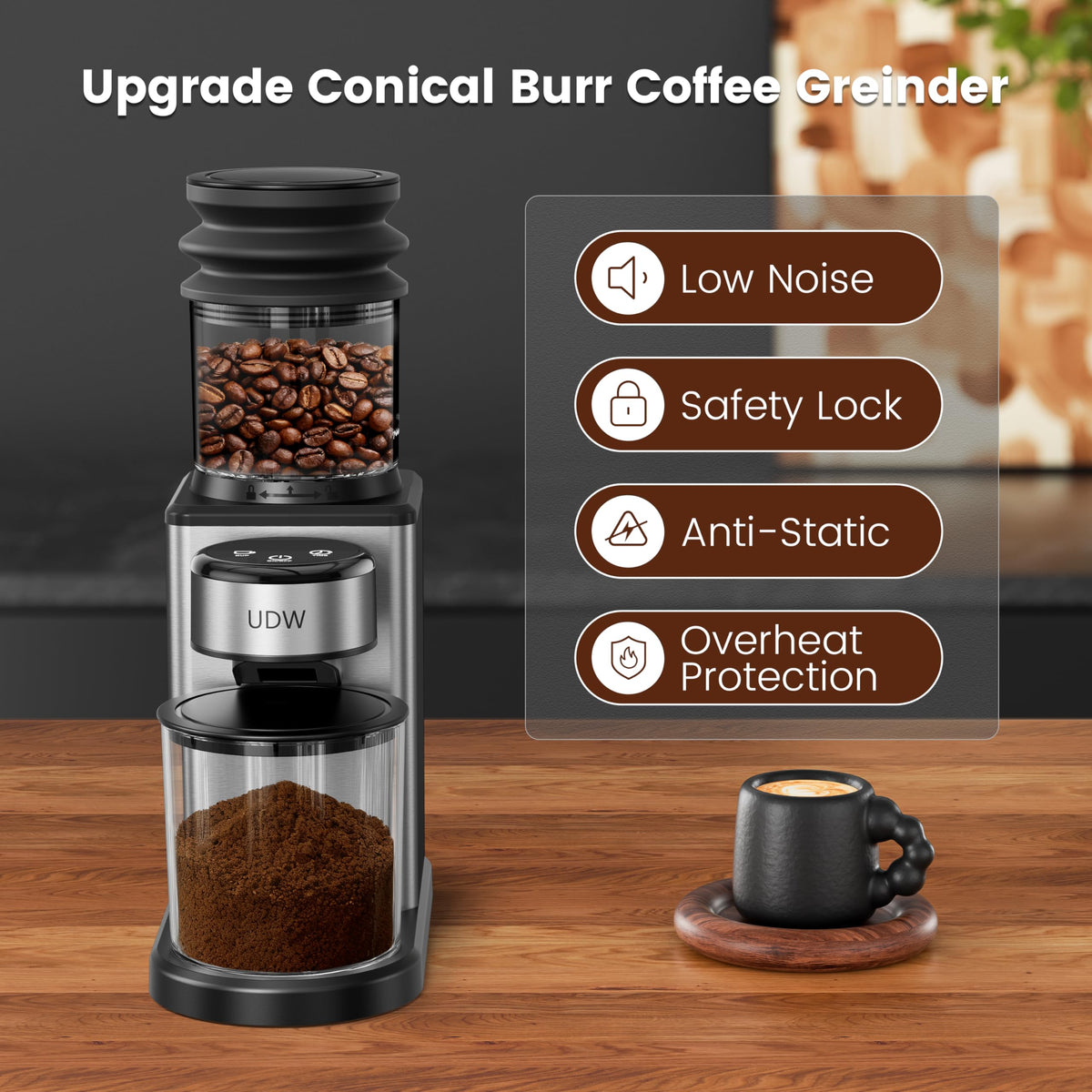 Conical Burr Stainless Steel Coffee Grinder Q1715