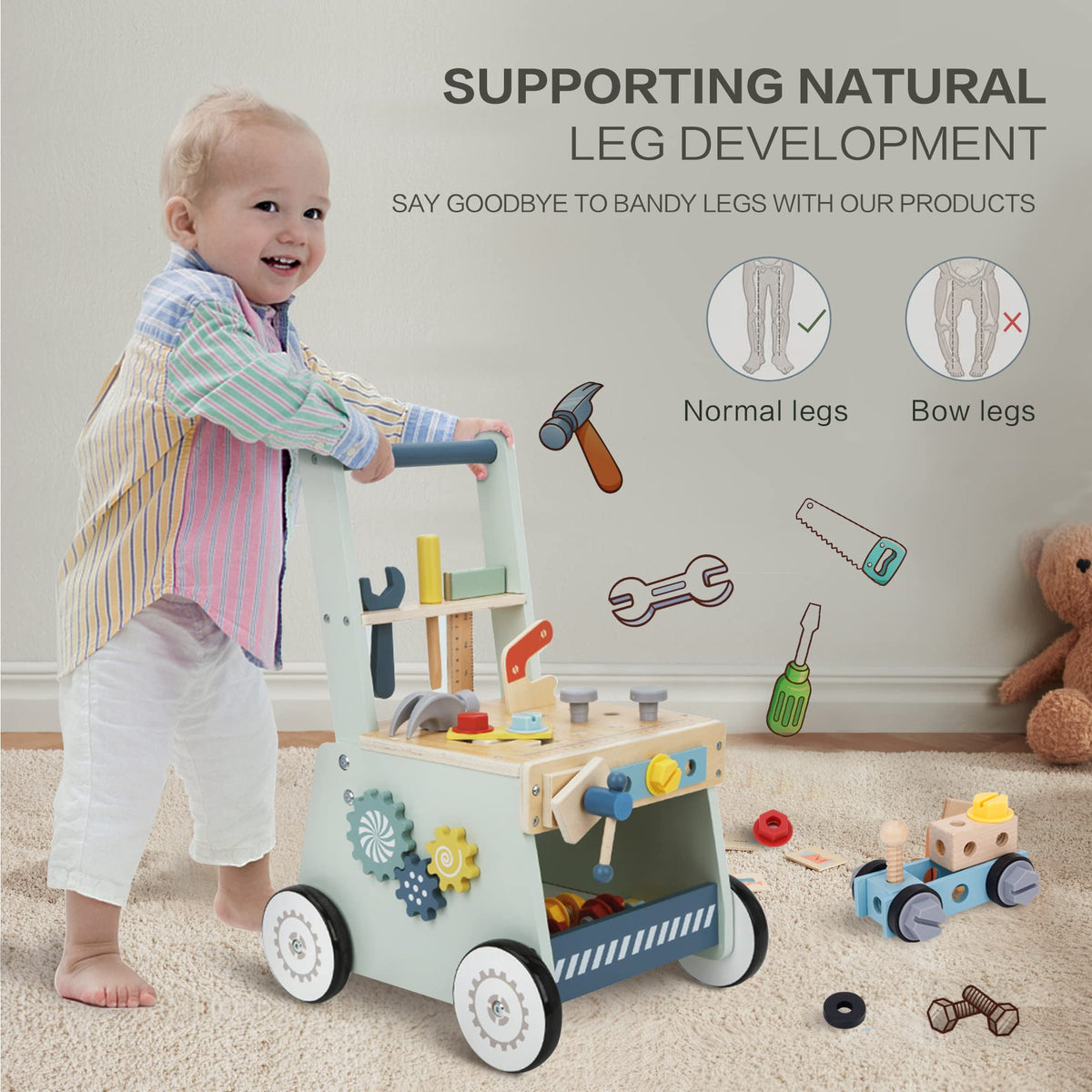 Wooden Baby Walker and Tool Bench Y504