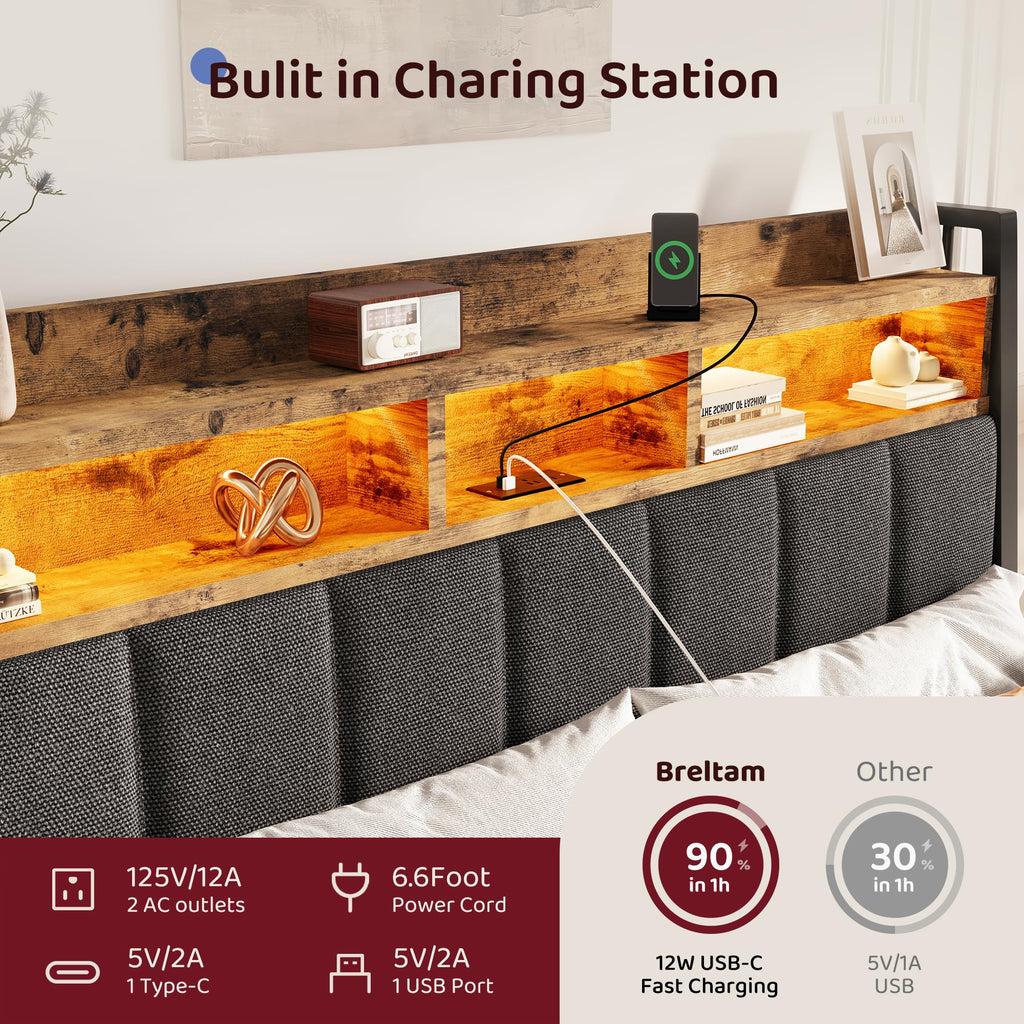 King Size Wood Bed Frame with 2 Storage Drawers L54597