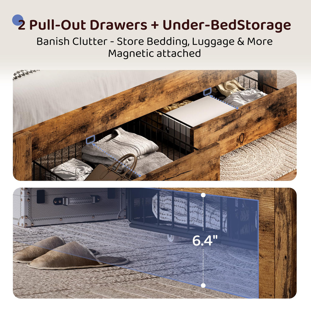 King Size Wood Bed Frame with 2 Storage Drawers L54597
