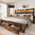 King Size Wood Bed Frame with 2 Storage Drawers L54597
