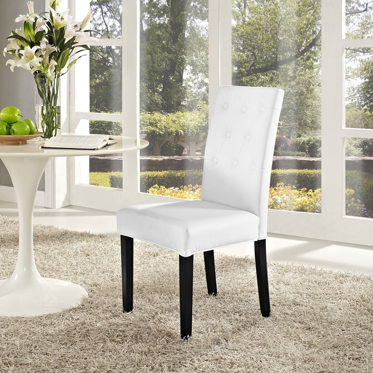 White Tufted Faux Leather Dining Chair R38216
