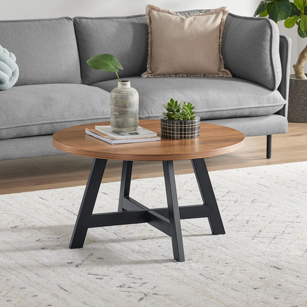 Round Wood Top Metal Base Coffee Table H35291