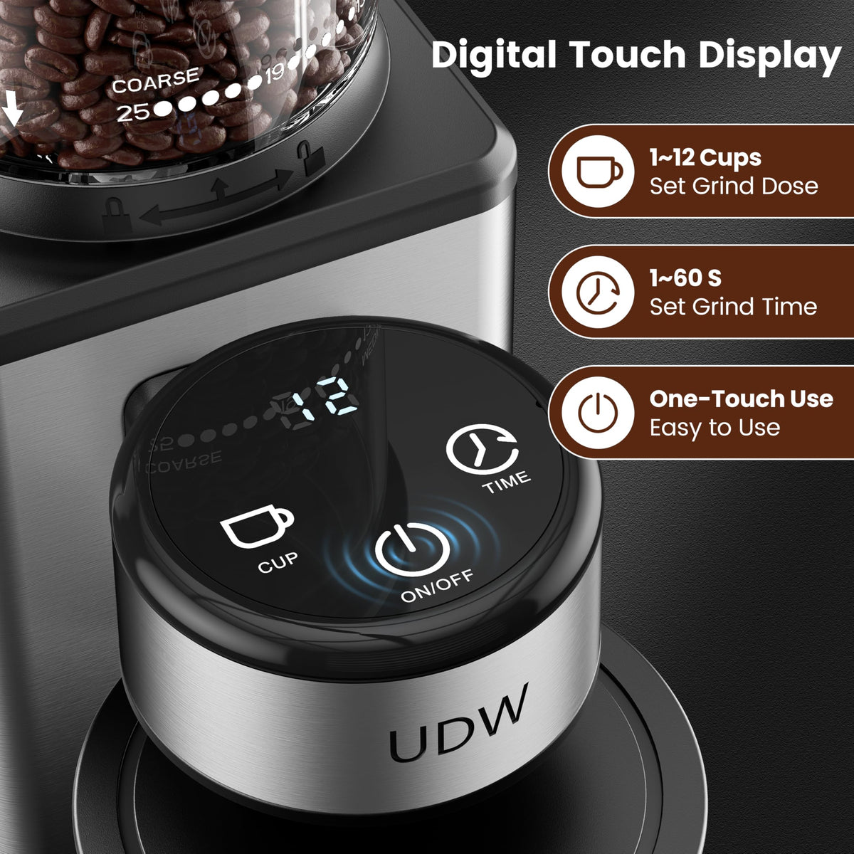 Conical Burr Stainless Steel Coffee Grinder Q1715