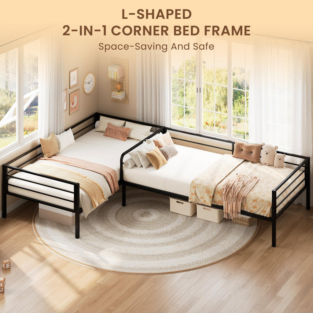Black L Shaped Twin Beds with Rails O514818