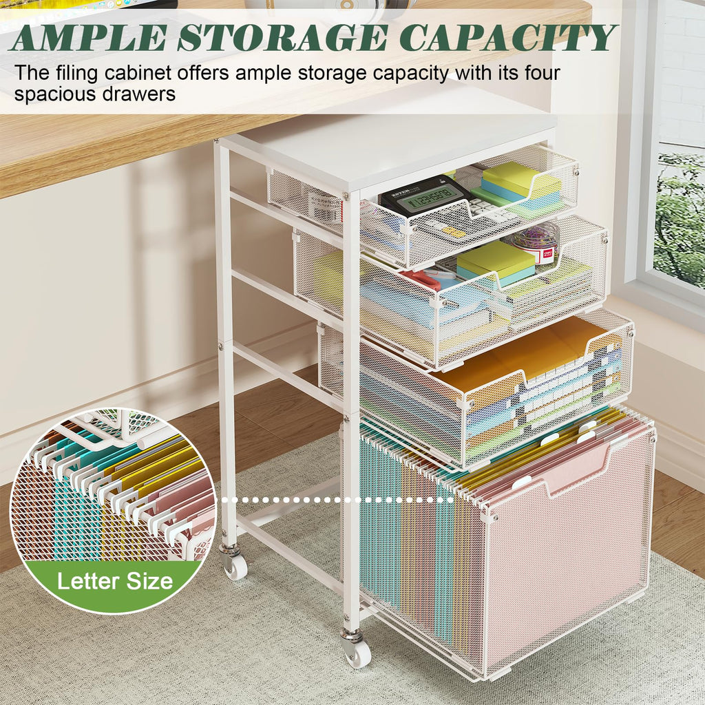 4 Drawer Rolling File Cart with Wheels, White A2195