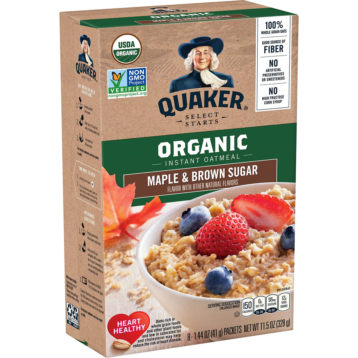 Organic Maple & Brown Sugar Instant Oatmeal, 8 Packets (6 Boxes) U6822