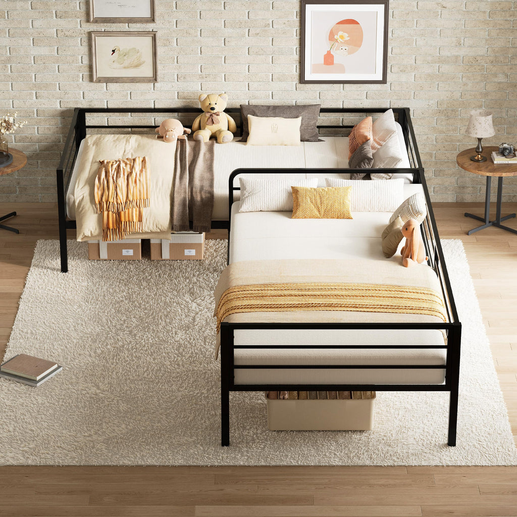 Black L Shaped Twin Beds with Rails O514818
